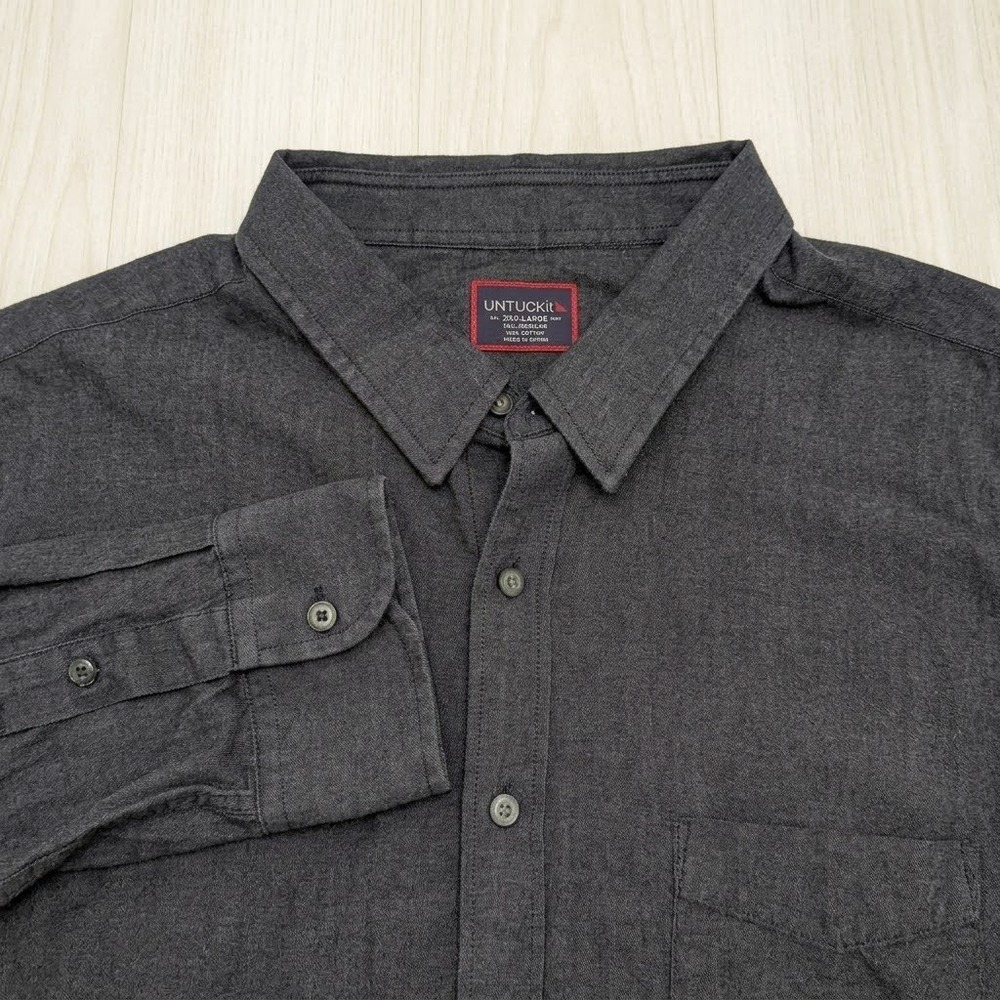 UNTUCKit Men XXXL Tall Regular Charcoal Gray Cotton Flannel Button Down Shirt